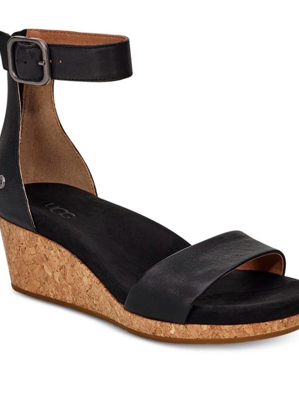 UGG AUTH Women's Black Leather ZOE II Wedge Sandals Size 7